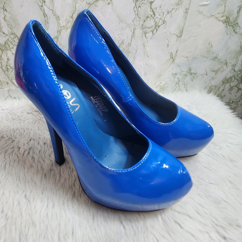 Shoes of Soul Blue Patent Platform Stilettos